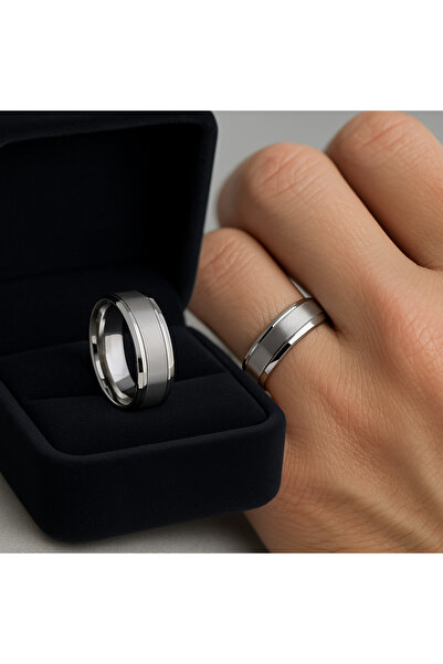 deren gümüş 6mm Mat Zemin Parlak Kenar Erkek Gümüş Alyans 925ayar