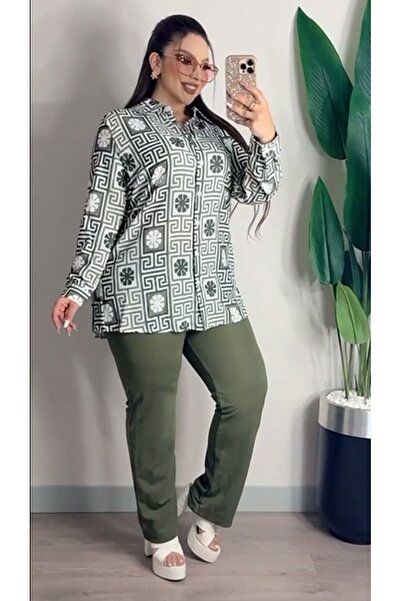 BONİTA FASHİON طقم مكون من قميص ذو نمط هندسي كبير الحجم وبنطلون عالي الخصر