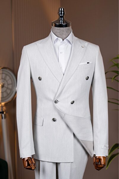 Terziayhan Exclusive Men's Striped Double-Breasted Piece Suit Slimfit Swallow Collar Double Slit