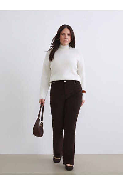 LC Waikiki Brown Slim Fit Flared Velvet Women's Trousers