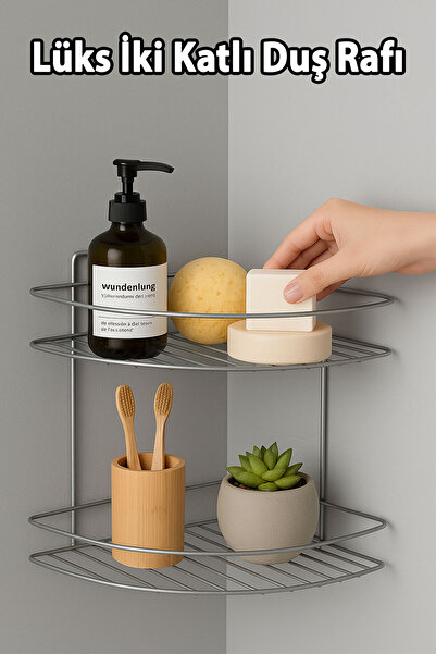 Badem10 Dvostruka kromirana polica za tuš u kupatilu, uglasta polica od nehrđ...