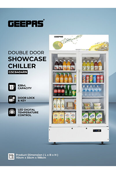 Geepas 638L No-Frost Double Door Showcase Chiller GSC6404RN - White