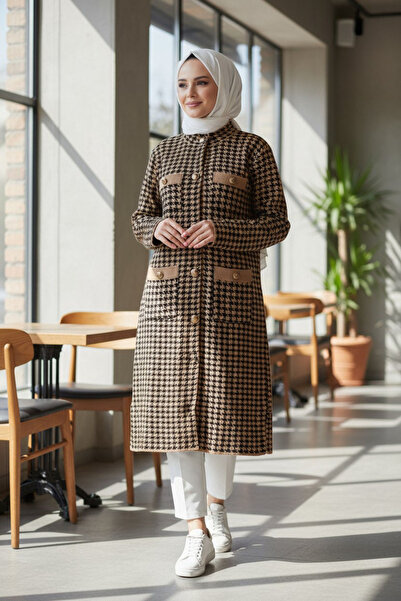 Kamalı Steel Knit Winter Coat Cardigan Front Buttoned Patterned Hijab Knitwear Cardigan