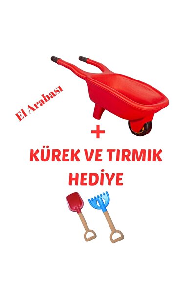 KingKids Wheelbarrow Red + Shovel and Rake Gift Set