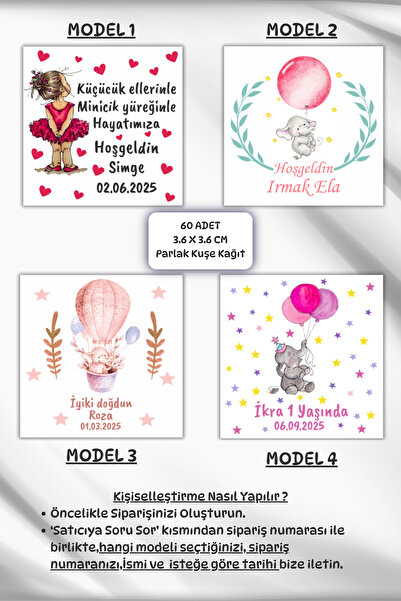 birikiyedi Kare Çikolata Etiketi/Kişiye Özel HoşGeldin Bebek/Doğum Günü Etike...