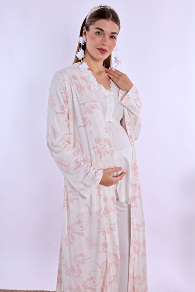 ByLohusa Effortt Powder/Ecru Maternity Pajama Set with Dressing Gown