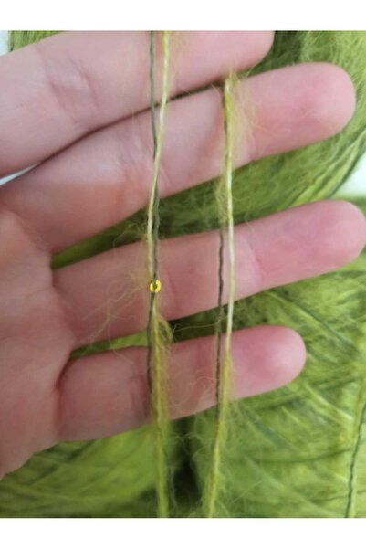 İPEK YÜN İPLİK DÜNYASI Moher Örgü İpi (Fıstık Yeşili) Pullu İp (Haki) Karışım 100gr