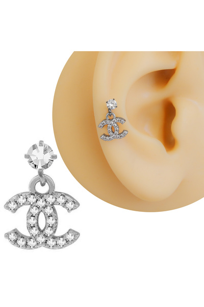 Cadının Dükkanı Gümüş Renk Sallantılı Zirkon Taşlı CC Figürlü 316L Cerrahi Çe...