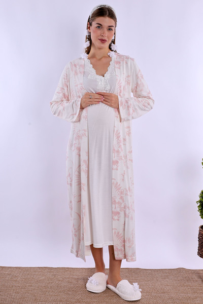 ByLohusa Effortt Powder/Ecru Maternity Nightgown Set with Dressing Gown