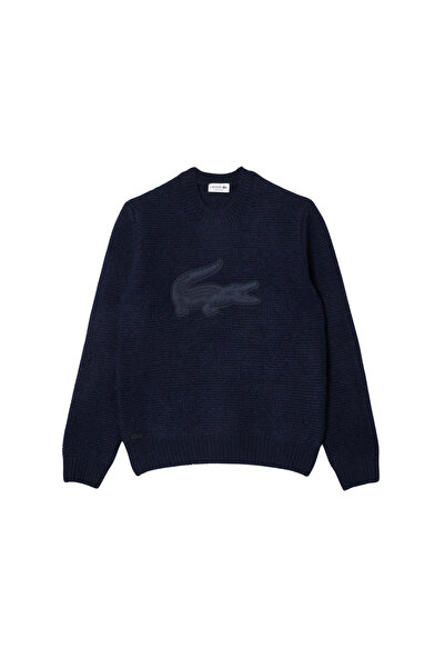 Lacoste Men's Classic Fit Crew Neck Printed Navy Blue Knitwear Ah0813.Hde