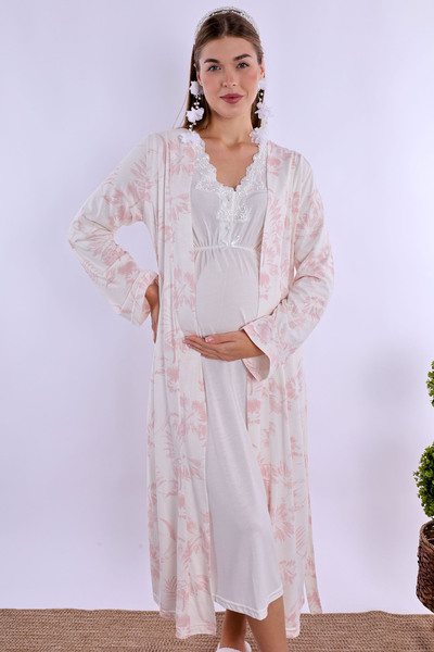 ByLohusa Effortt Powder/Ecru Maternity Nightgown Set with Dressing Gown