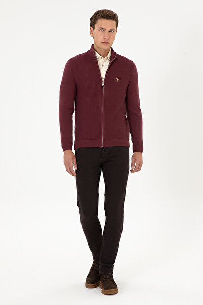 U.S. Polo Assn. Men's Cardigan Sweater in Burgundy with Full Zipper