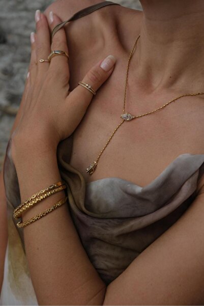 I VENÜS Accessories Damla Taşlı Y Çelik Kolye
