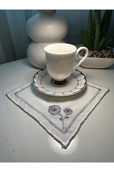 zeynmar Rococo Hand Embroidered Coffee Serving Napkin Linen 6 Pieces