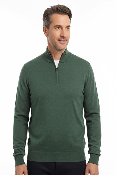 Mutlu City Men's Thin Wool Knitwear Knit Regular Fit Dad Zipper Half Turtleneck High Neck Sweater Blouse 5160