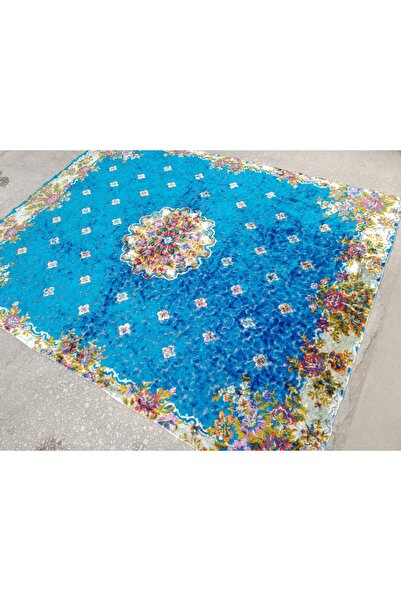 ŞAHMERDANOĞLU 166X214 cm Turquoise Colored, Velvet Bedspread, Tablecloth-Wall Tapestry-Couch Cover