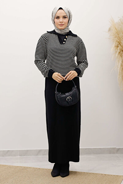 Tesettür Dünyası Striped Knitwear Sweater Tsd250241 Black