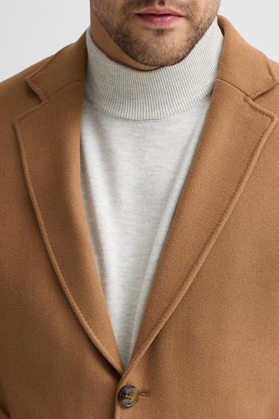 Frappoli Grande Men's Camel Jacket Collar Slim Fit Cashmere Coat