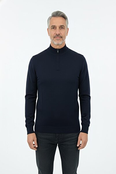 Mutlu City Чоловічий тонкий вовняний трикотаж, прямий крій, застібка-блискавка, напіврибальський комір, капюшон, кофта 5160