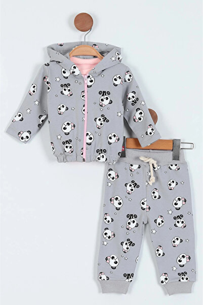 podyumgiyim Printed Triple Two-Strand Baby Girl Set