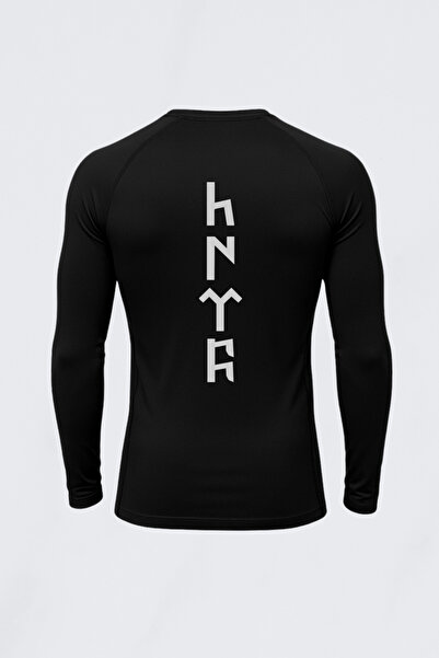 FitVult Göktürkçe Türk Yazılı Sırt Baskılı Uzun Kollu Compression Spor Tshirt Vücuda Yapışan Body İçlik Comp