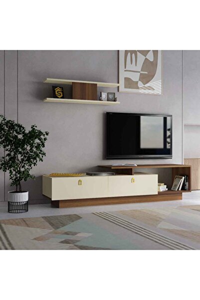 Stylish Home Brown and Beige TV Stand and Coffee Table Set - SH01