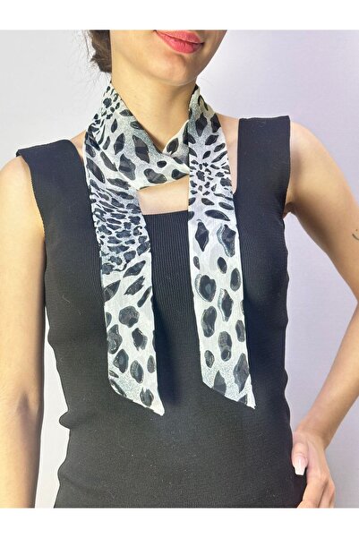 Gönülden Tasarım Smoked Leopard Printed Women's Scarf Neck Tie 140X5 cm