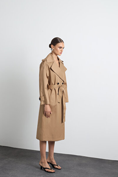 Mozto Orsay Camel Maxi Trench Coat