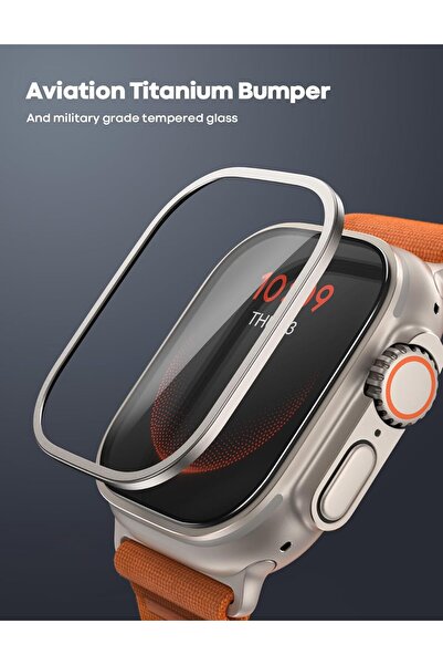 Lamicall Screen Protector for Apple Watch Ultra 49mm - 2 Pack Tempered Glass & Titanium Bumper Frame