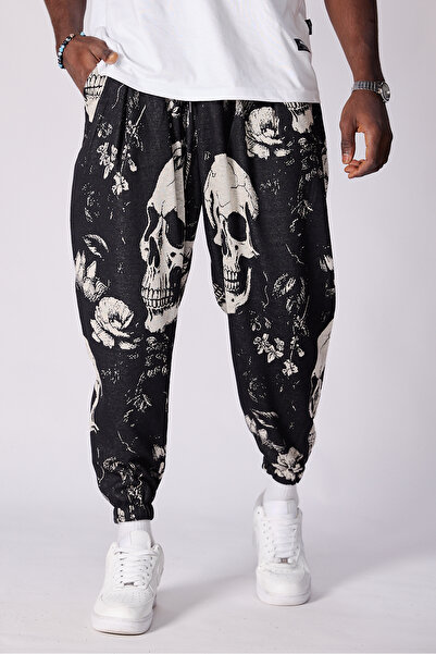 Superbluemexico Unisex Jacquard Patterned Pleated Baggy Trousers