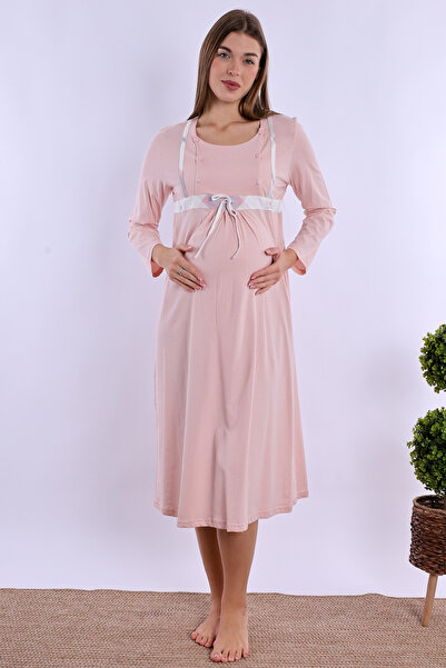 ByLohusa 100% pamuk Noćna haljina za trudnice sa funkcijom dojenja - Puder