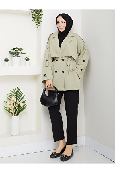 RACE FASHİON Button Detailed Belted Oversized Trench Coat Rc853107