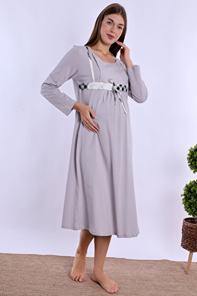 ByLohusa Effortt Gray 100% Cotton Maternity Nightgown