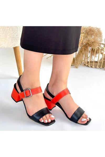 Erbilden Year Black Skin Orange Detailed Heeled Shoes
