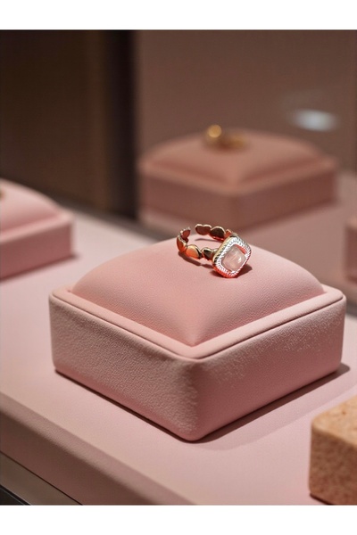 Taş-Mir Pembe Kuvars Taşı Doğal Taş Ayarlamalı Paslanmaz Çelik Yüzük