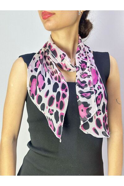 Gönülden Tasarım 135X15 Cm imprimeu leopard Fuchsia Eșarfă pentru femei Cravată pentru gât