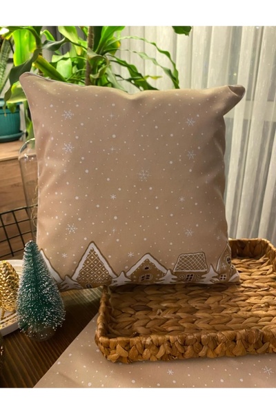 KIRLENTİM H1245 Beige Cookie Houses-Cushion-Filled Inside