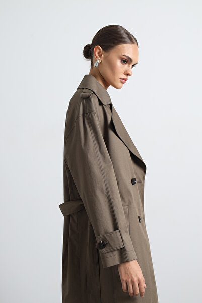 Mozto Orsay Khaki Maxi Trench Coat