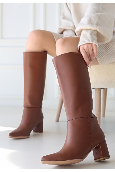 Erbilden Roksa Taba Cilt Topuklu Çizme