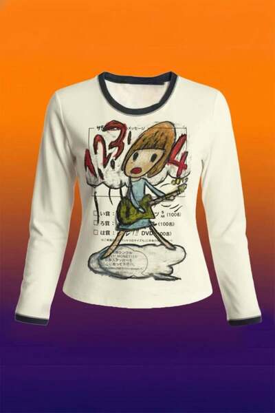 Karakedi Ecru Guitarist Girl Y2K Long Sleeve Crop
