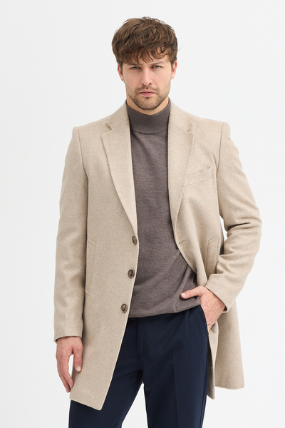 Frappoli Ανδρικό μπουφάν Pagano με μπεζ γιακά εφαρμοστό Κασετένιο παλτό