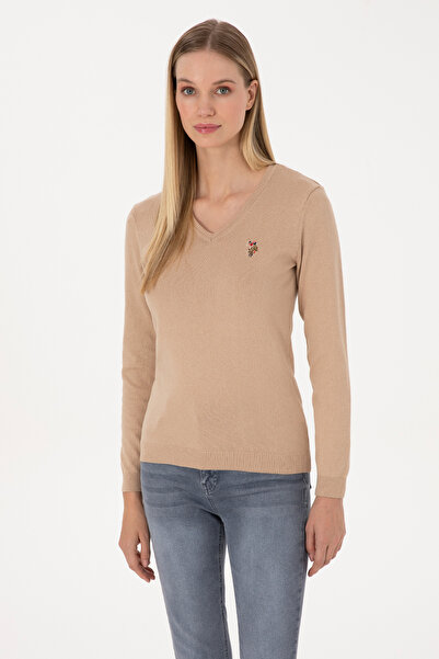 U.S. Polo Assn. Women's Cream V-Neck Sweater