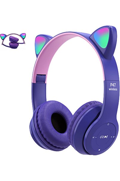 OEM Căști supraauriculare P47M Cat Ear, fără fir/cu fir, pentru copii - Violet