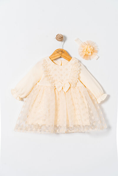 Miniday Baby Kız Bebek Mevlütlük Elbise Dantelli Bandanalı