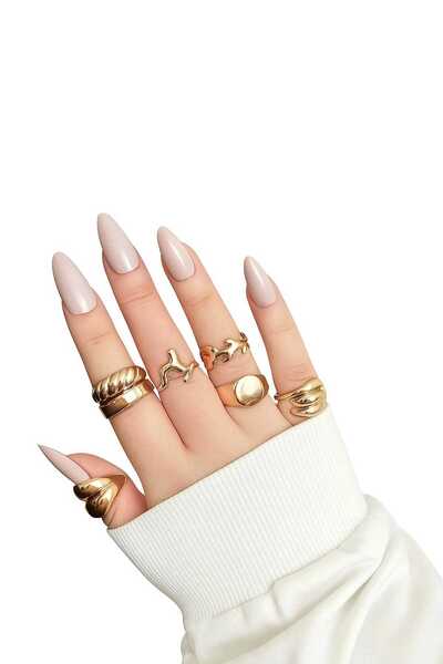 8 Parça Moda Minimalist Trend Melange Renkli Kadın Yüzük Seti,