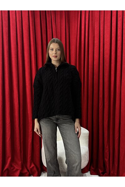 Neva Wear supradimensionat croială Pulover tricotat cu fermoar