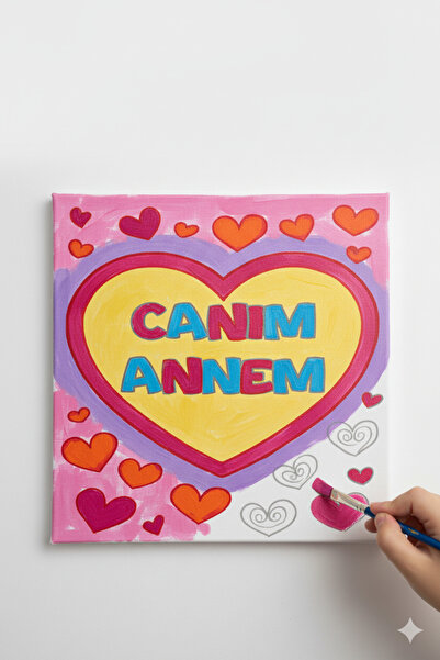 dudugift OKUL Etkinliği 20x20 Resimli Tuval Çocuk Boyama Seti-Canım Annem_mod...