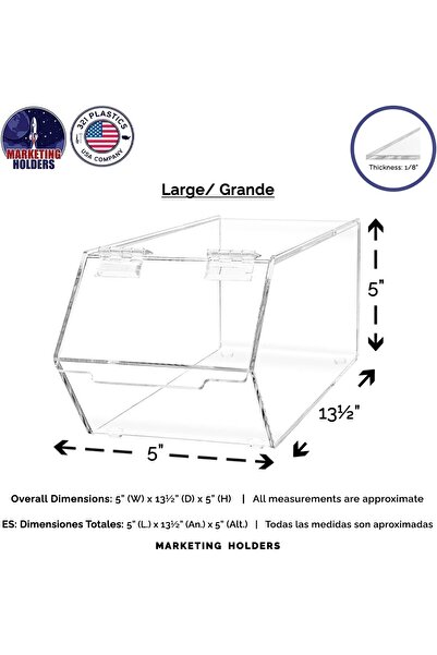 Slasa Clear Acrylic Food Storage Bin 12.7x33x12.7cm with Hinged Lid No Assembly