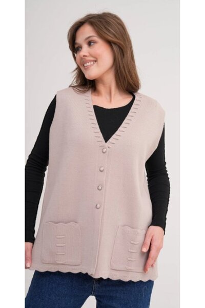 Fresh&Moda Women's Mother Plus Size Knitwear Plain Model Vest