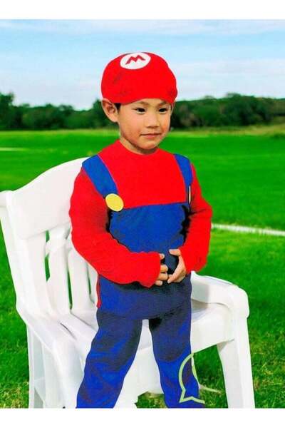 Generic Comfortable Mario Costume Dress For kids Medium- 6 to 7 Years Old
